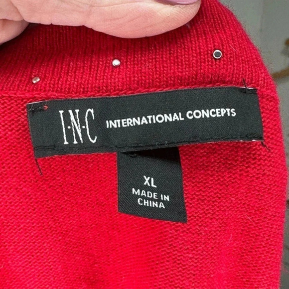 INC International Concepts XL red jeweled neck and 1 shoulder cut out sweater‎ - Picture 7 of 7